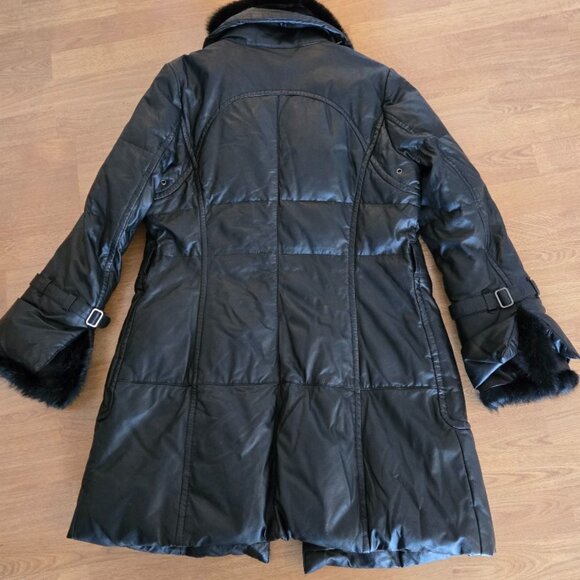 NWOT Sly & Co 100% real leather and fur winter puffer coat medium - Picture 2 of 10
